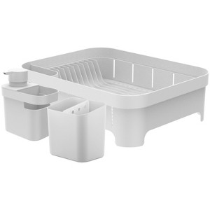 OU Kitchen Sink Organizer 3pc Set, Dish Drying Rack, Cutlery Drainer & Soap Dispenser Caddy with Sponge Holder, Countertop Dish Drainer & Strainer - 1 of 4