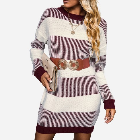 Women's Striped Drop Sleeve Sweater Dress - Cupshe -red-s : Target