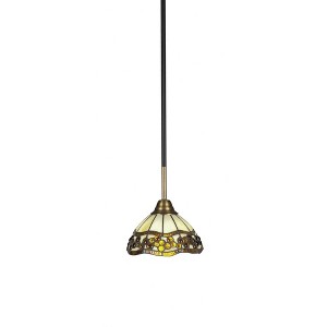 Toltec Lighting Paramount 1 - Light Pendant in  Matte Black/Brass with 7'' Roman Jewel Art Glass Shade - 1 of 1