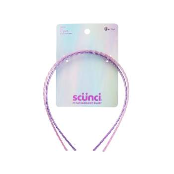scünci Kids Thin Glitter Hearts Plastic Headbands - Pink/Purple - 2pcs