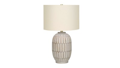 Cream Resin Table Lamp with Ivory Linen Shade