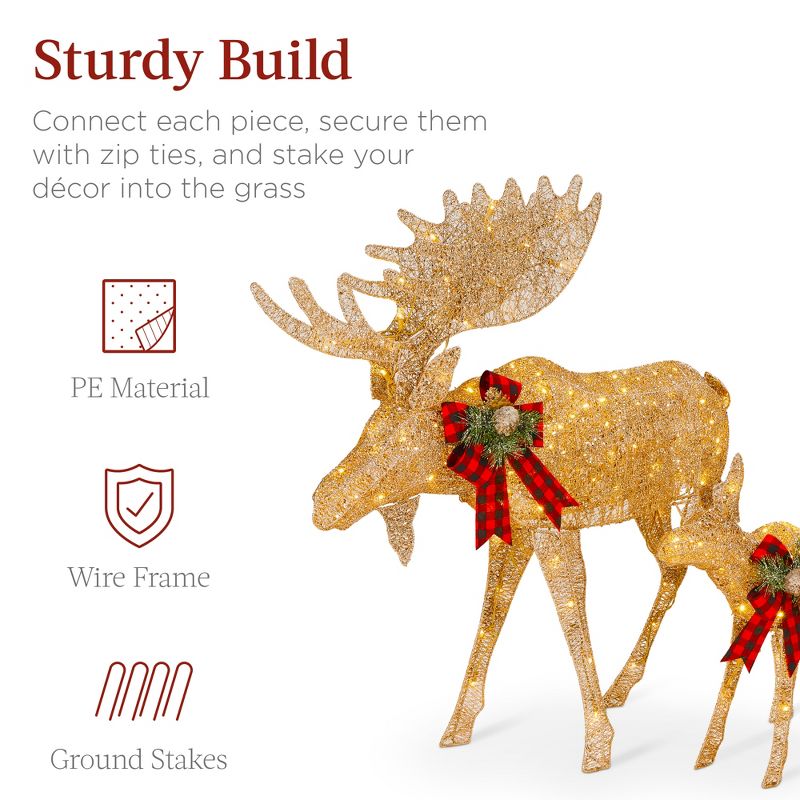 Best Choice Products 2-Piece Moose Family Lighted Christmas Yard Décor Set w/ 170 LED Lights, Stakes, Zip Ties, 4 of 8