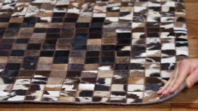 Hand-Knotted Black and Beige Geometric Cowhide Area Rug