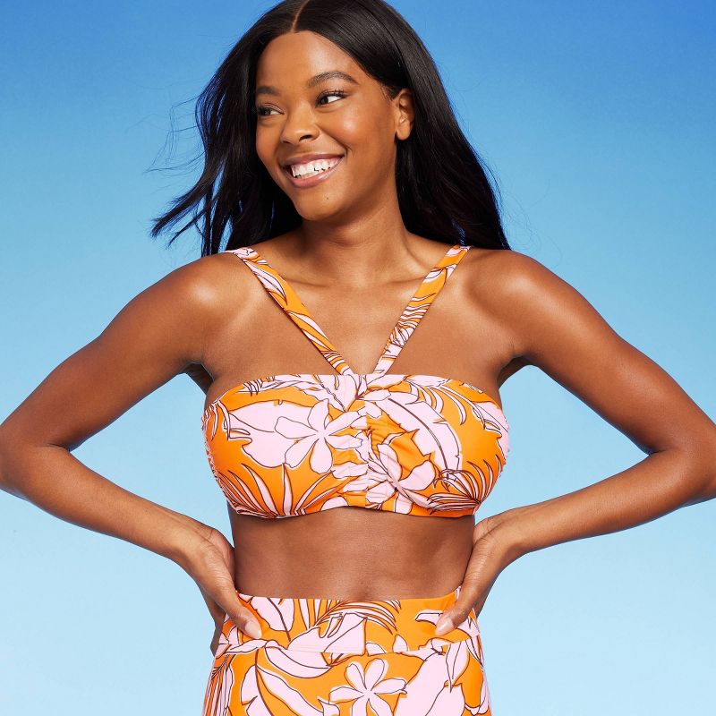Women's Tropical Print Bralette Bikini Top - Kona Sol™ Orange, 1 of 7