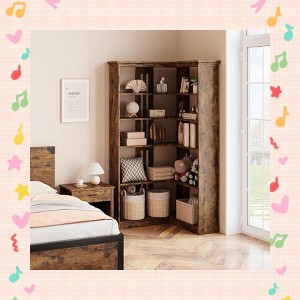 Garvee Farmhouse Corner Bookshelf – 72.8” Tall L-Shaped Bookcase with 5 Tiers, Wood Display Rack for Office and Bedroom, Half Panel Design - 1 of 4