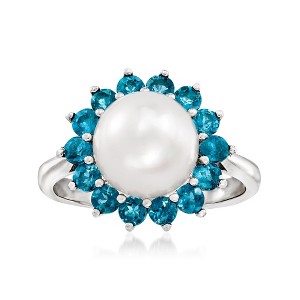 Ross-Simons 8-8.5mm Cultured Pearl and .60 ct. t.w. London Blue Topaz Ring in Sterling Silver - 1 of 4