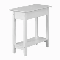 American Heritage Flip Top End Table with Charging Station and Shelf White - Breighton Home
