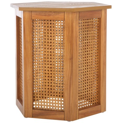 Danez Hexagonal Natural Wood and Cane Accent Table