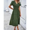 Elegant Summer Maxi Tiered Dress for Women V Neck Garden Party Formal Dress with Tiny Floral Embroidery High Waist Shirred Dress - 3 of 4