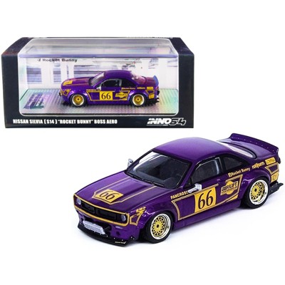 Nissan Silvia (S14) "Rocket Bunny" Boss Aero #66 Purple Metallic with Gold Graphics 1/64 Diecast Model Car by Inno Models