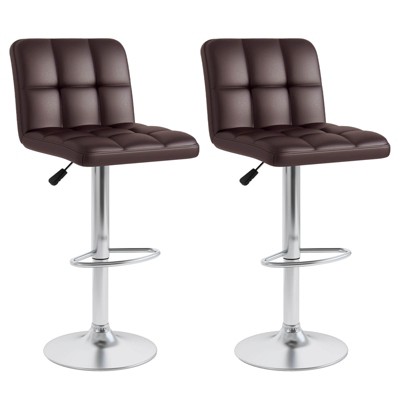 Costway Set of 2 Bar Stools Adjustable PU Leather Swivel Kitchen Counter Bar Chair Brown