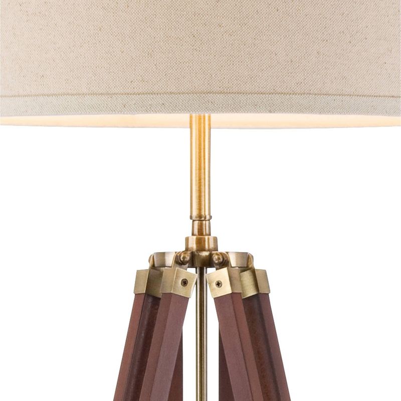 Possini Euro Design Serveyor Modern 57 1/2" Tall Tripod Floor Lamp Smart Socket Cherry Wood Brass Adjustable Beige Shade for Living Room, 3 of 9