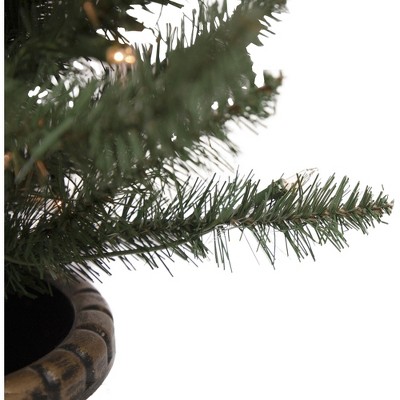Festive Porch Pine and Boxwood Topiary Christmas Trees with Lights - 4'