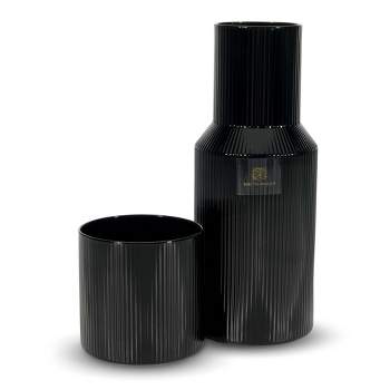 Bruno Magli Ribbed Carafe 2-Pc Set Drinking Glass Tumbler Doubles as a Lid, Elegant Nightstand Water Pitcher with Matching Cup, Gift Boxed
