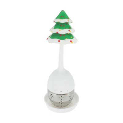 Unique Bargains Tea Infuser Christmas Tree Tea Infuser Hand Wash Only Vertical Style Silicone Stainless Steel White Green 1Set