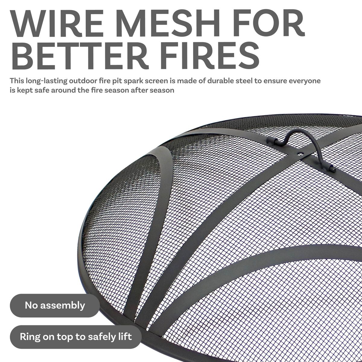 Sunnydaze Outdoor Heavy-Duty Reinforced Steel Round Fire Pit Spark Screen with Ring Handle - Black - thumbnail 7