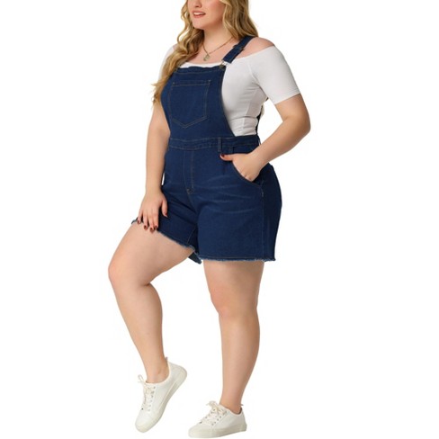 Agnes Orinda Women's Plus Size Outfits Fashion Overalls Denim Ripped Raw  Hem Shortalls : Target