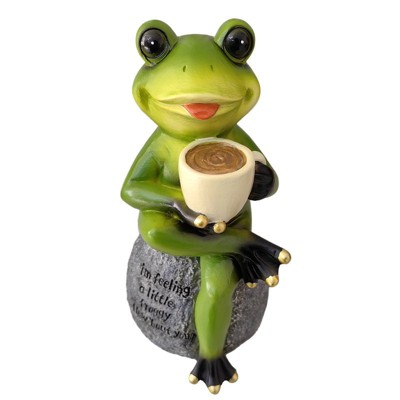 Coffee Drinking Frog Garden Statue with Funny Quote| OrnamentallyYou