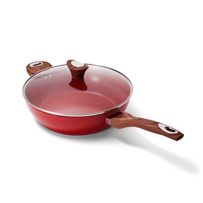 Masterclass Wood-Look Handle Aluminum Saute Pan with Glass Lid