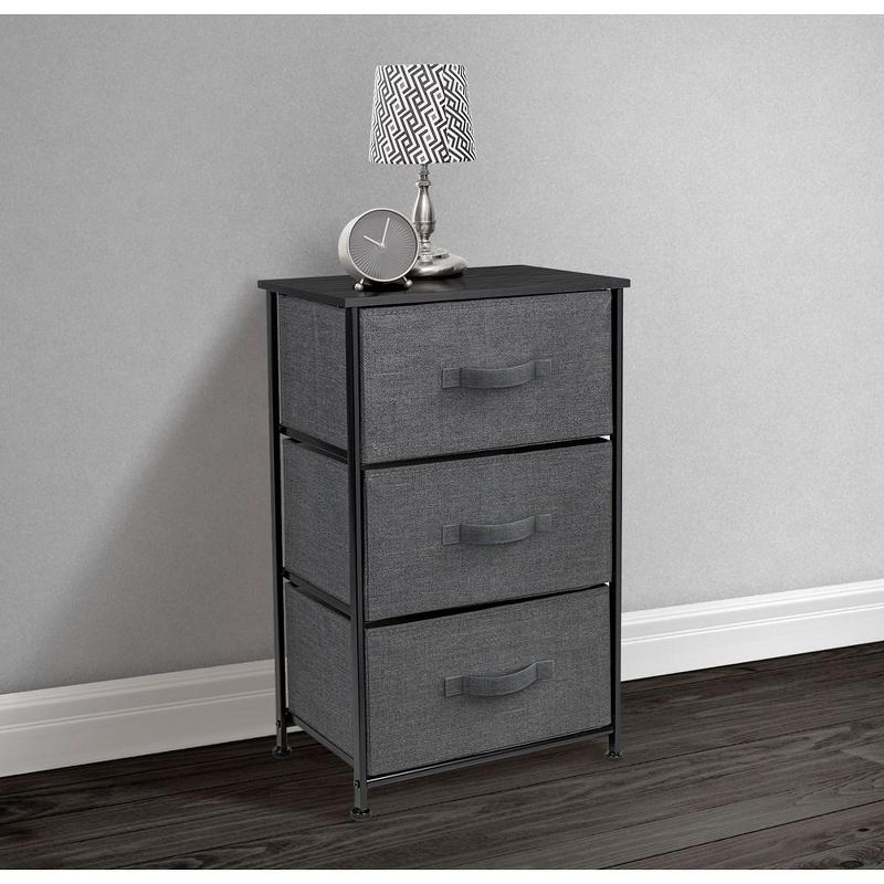 Sorbus Nightstand with 3 Drawers - Steel Frame, Wood Top & Easy Pull Fabric Bins - Perfect for Home, Bedroom, Office & College Dorm, 3 of 8
