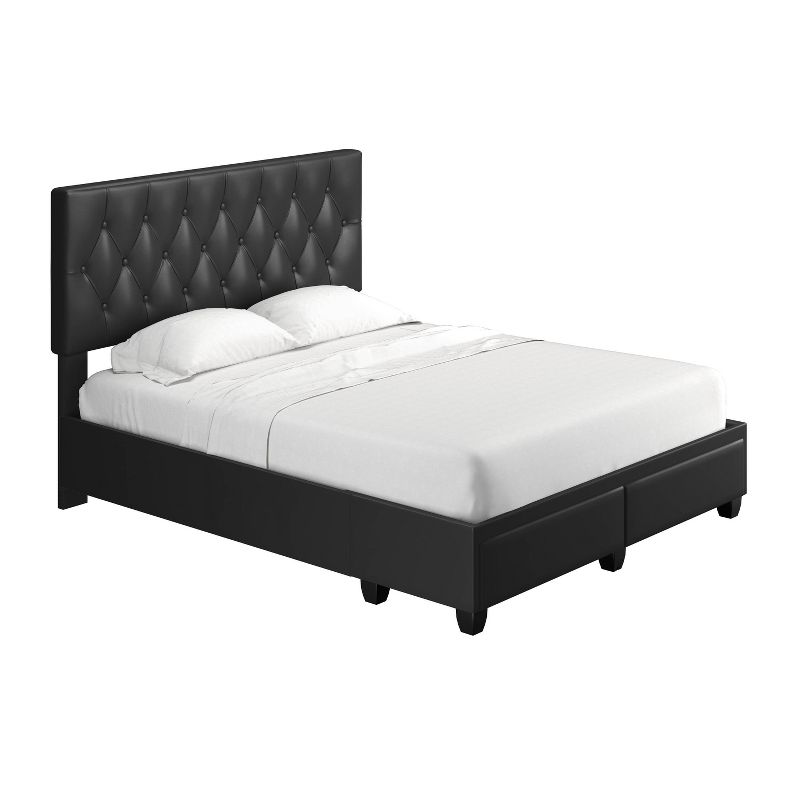 Full Veronica Tufted Faux Leather Upholstered Platform Bed with Storage Drawers Black - Eco Dream, 6 of 9