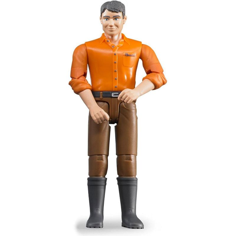 Bruder bworld Man with Brown Jeans and Orange Shirt Toy Figure, 1 of 4