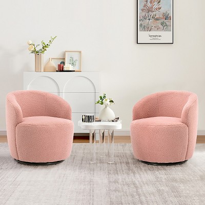 Fannie Light Blue Teddy Swivel Accent Armchair Barrel Chair,25.60'' Wide  Small Swivel Chair,360° Upholstered Swivel Barrel Chair-Maison Boucle‎