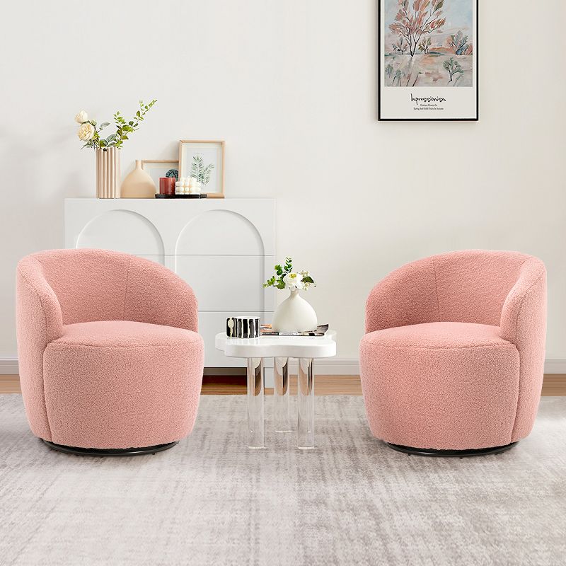 Fannie Set Of 2 Teddy Swivel Chair,25.60'' Wide Small Size Teddy Accent Chairs,Upholstered 360° Swivel Barrel Chair-The Pop Maison, 1 of 8
