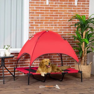TG-kyywee-Elevated Dog Cot Bed with Sun Canopy, Breathable Raised Pet ...