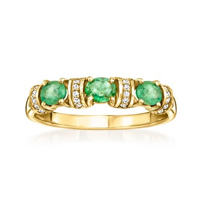 Ross-Simons 0.40 ct. t.w. Emerald Ring With Diamonds in 10kt Yellow Gold