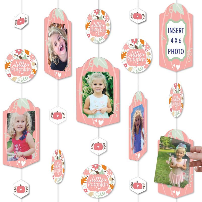 Big Dot of Happiness Girl Little Pumpkin - Fall Birthday Party or Baby Shower Vertical Photo Garland 35 Pieces, 1 of 9