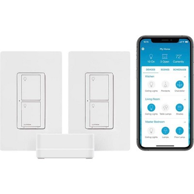 Lutron Caseta Smart Start Kit, Smart Switch (2 Count) with Smart Bridge | Works with Alexa, Apple HomeKit and the Google Assistant,| P-BDG-PKG1SW | White