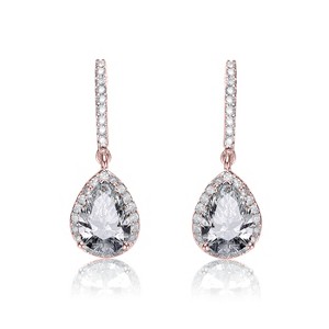 Guili Sterling Silver Cubic Zirconia Teardrop Earrings, Available in Rhodium or Rose Plating, A Timeless and Elegant Sparkle for Any Occasion - 1 of 3