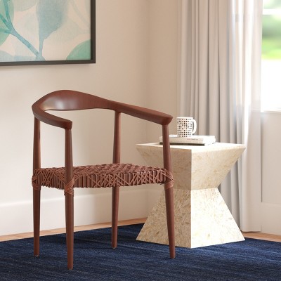 Juneau Mid-Century Walnut Brown Leather Accent Chair
