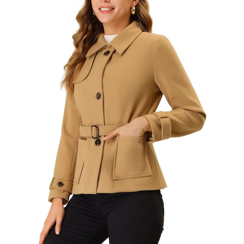 Allegra K Women's Winter Outerwear Single Breasted Belted Pea Coat with Pockets, 1 of 7