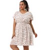 Women's Plus Size Floral V Neck Flare Sleeve Elastic Waist Casual A Line Midi Dresses - Agnes Orinda - 4 of 4