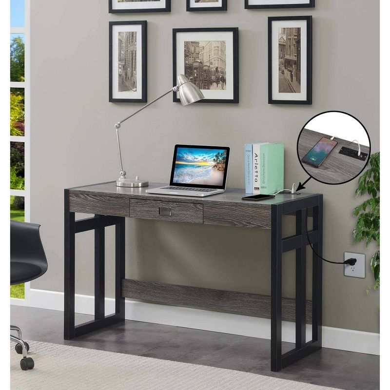 47&#34; Monterey Desk with Charging Station Weathered Gray/Black - Breighton Home, 2 of 8