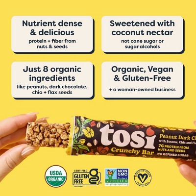 Tosi Snacks Peanut Dark Chocolate Organic Bars - 7g Protein - 5oz/5pk