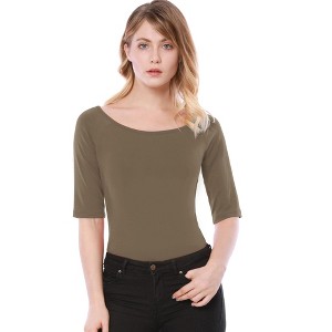 INSPIRE CHIC Women's Half Sleeves Scoop Neck Fitted Layering Soft T-Shirt - 1 of 4
