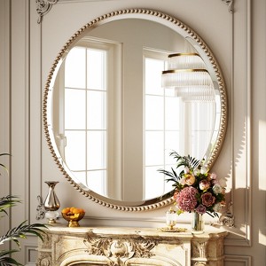 BEAUTYPEAK Beaded Round Wall Mirror Decorative Vanity Bathroom Mirror with Resin Frame - 1 of 4