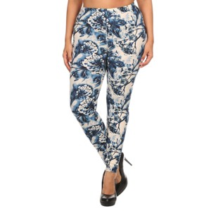 Slickblue Women's Plus Size Floral Print Leggings, Blue/Purple Full Length, Slim Fit, High Waist, Soft Stretch Fabric - 1 of 4