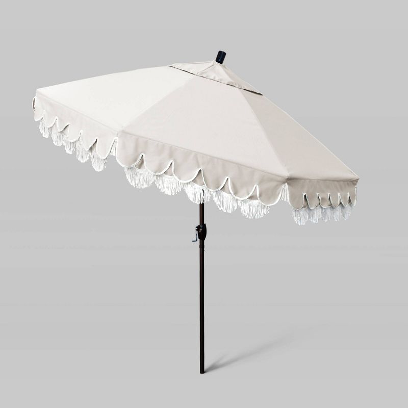 9' Sunbrella Scallop Base and Fringe Market Patio Umbrella with Push Button Tilt - Bronze Pole - California Umbrella, 3 of 5