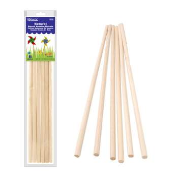 Bazic Products Round Natural Wooden Dowel, 3/8" x 12", Pack of 6