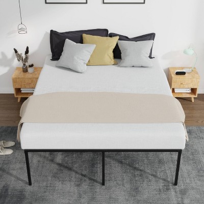 King Black Metal Frame Platform Bed with Steel Slats