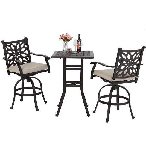 3pc Outdoor Square Cast Aluminum Bar Table & Swivel Chairs - Captiva ...