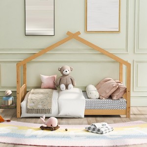 Twin Size Bed Frame, Platform Bed With Headboard And Footboard, Roof Design, Open&Spacious Bed Frame, No Box Spring Required - 1 of 4