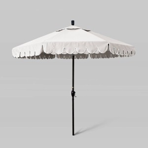 9' Sunbrella Scallop Base Market Patio Umbrella with Push Button Tilt - Bronze Pole - California Umbrella - 1 of 3