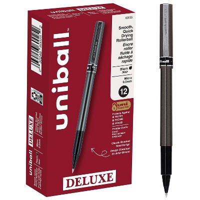uni-ball Deluxe Rollerball Pens Micro Point Black Ink 12/Pack (60025)
