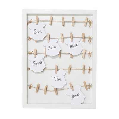 Blue Panda Wood Frame Baby Shower Guest Book Signature with 24 Set Wood Clothespins & Die Cut Cards