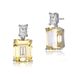 Elegant White Gold Plated Rectangle Stud Earrings Adorned with Vibrant Colored Cubic Zirconia for a Bold and Refined Look - 1 of 3
